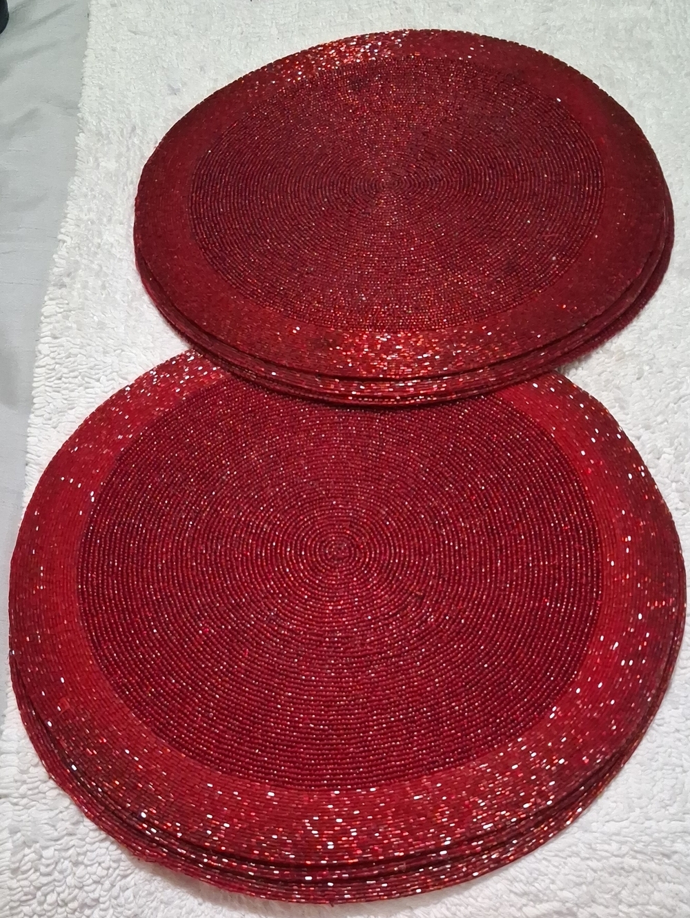 Set of Red Beaded Round Placemats - Sparkle Finish